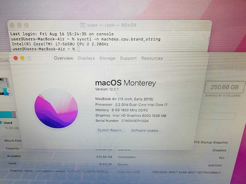 Apple Macbook Air 2015 13" 2-Core i7-5650U @ 2.2GHz 8GB DDR3 256GB SSD (