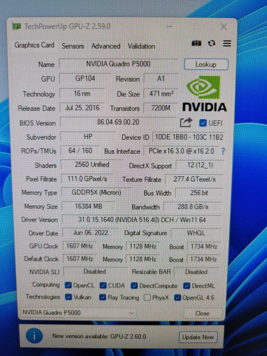 NVIDIA QUADRO P5000 16GB PCIE %