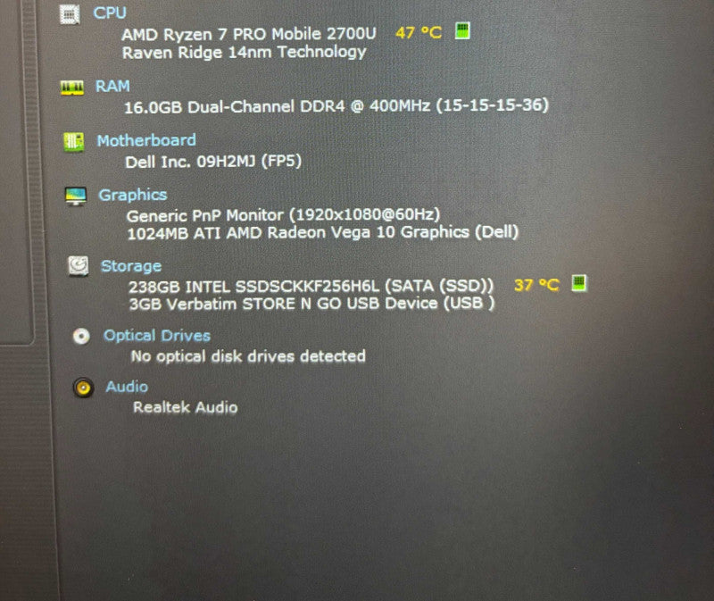 Dell Latitude 5495 AMD Ryzen 7 PRO-2700U Radeon Vega10 GPU 16GB RAM 256GB SSD Q Lap200