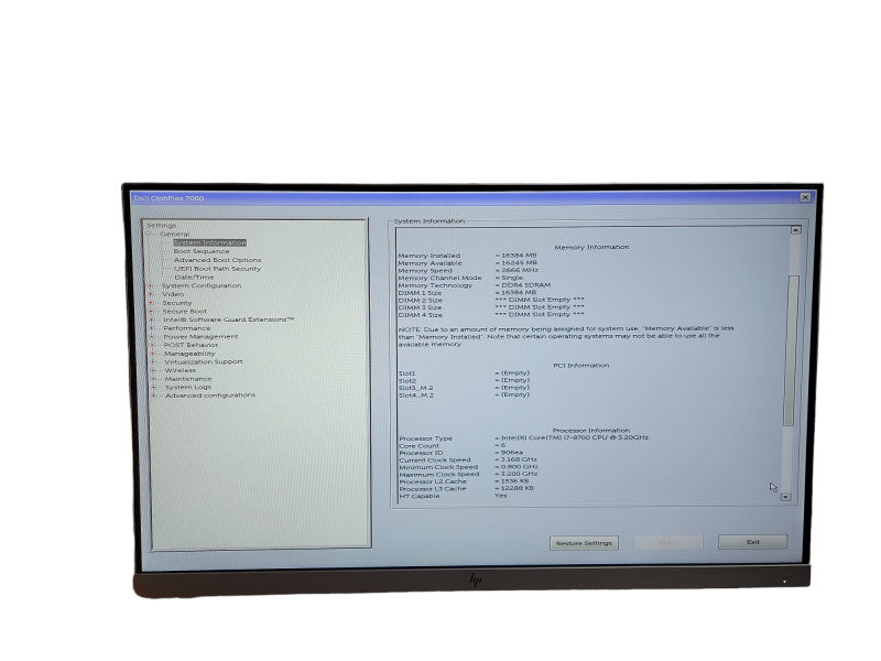 Dell Optiplex 7060 SFF i7 - 8700 CPU @ 3.20GHz 16GB DDR4 Ram  θ