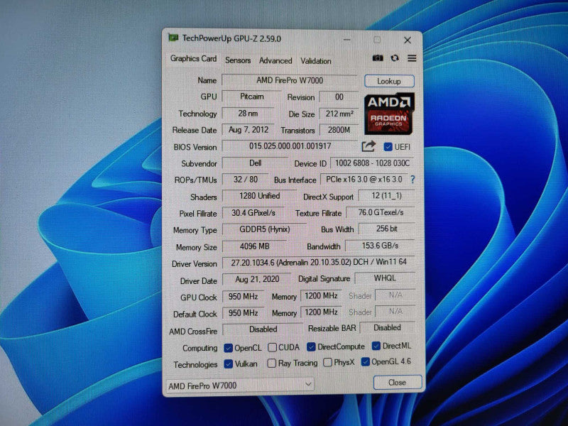 AMD FirePro W7000 4gb 4x Display Port Graphic Card $