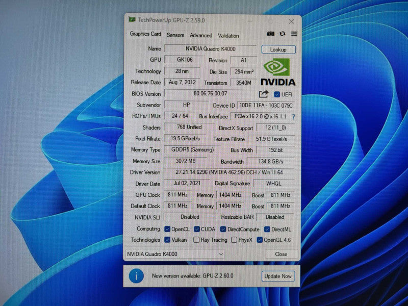 HP NVIDIA Quadro K4000 3GB GDDR5 PCIe Graphics Card Q$