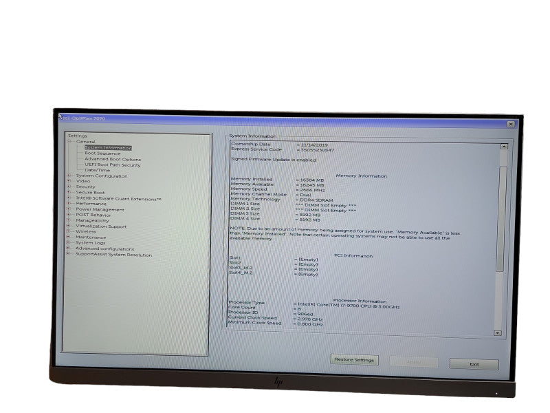 Dell OptiPlex 7070 SFF i7 - 9700 CPU @ 3.00GHz 16GB DDR4 Ram θ
