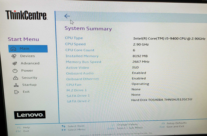 Lenovo ThinkCentre M720s SFF i5-9400 2.9GHz 8GB 256GB SSD
