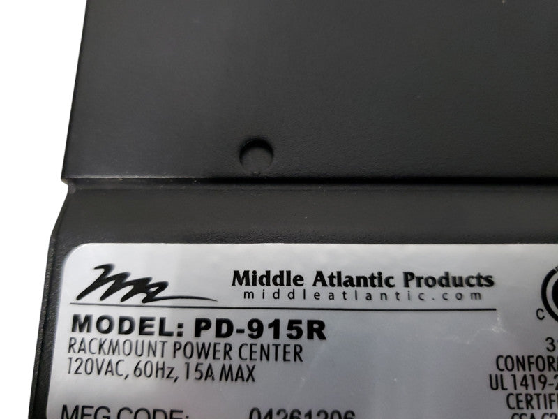 Middle Atlantic Products PD-915R-PL 15 Amp 9 Outlet Surge Protection Power St