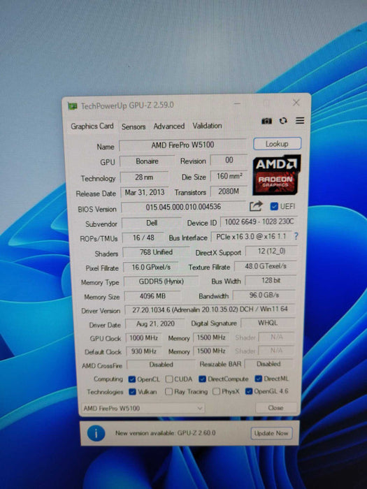 AMD FirePro W5100 4GB Graphics Card | 4x Display Port !