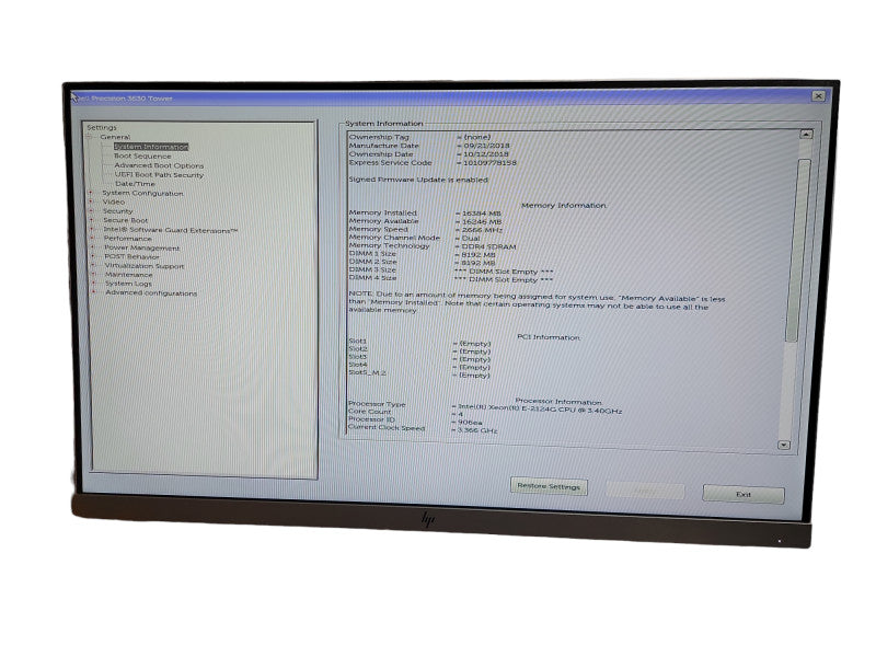 Dell Precision 3630 Tower (Xeon E -2124G CPU @ 3.40GHz 16GB DDR4 Ram θ