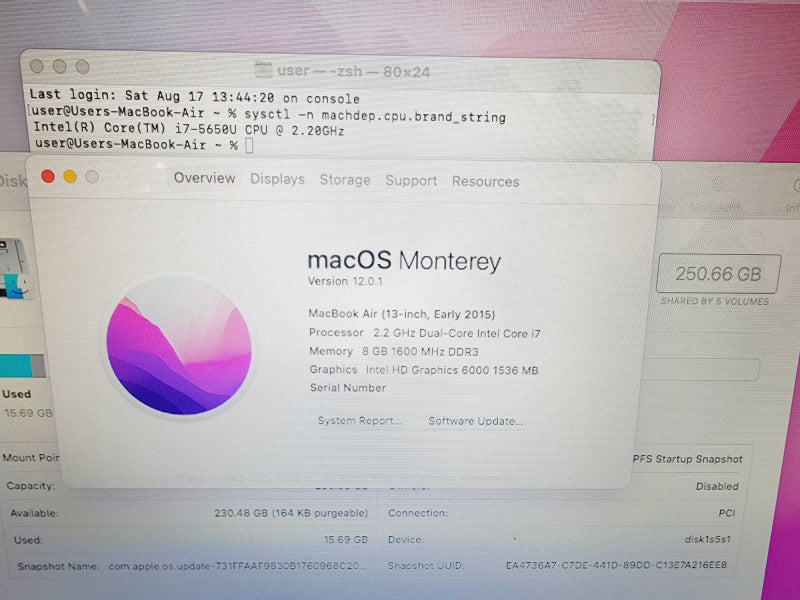 Apple Macbook Air 2015 13" 2-Core i7-5650U @ 2.2GHz 8GB DDR3 256GB SSD (