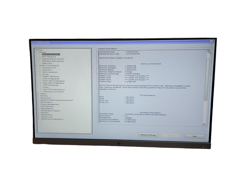 Dell Optiplex 7060 SFF i5 - 8500 CPU @ 3.00GHz 16GB DDR4 Ram  Qθ