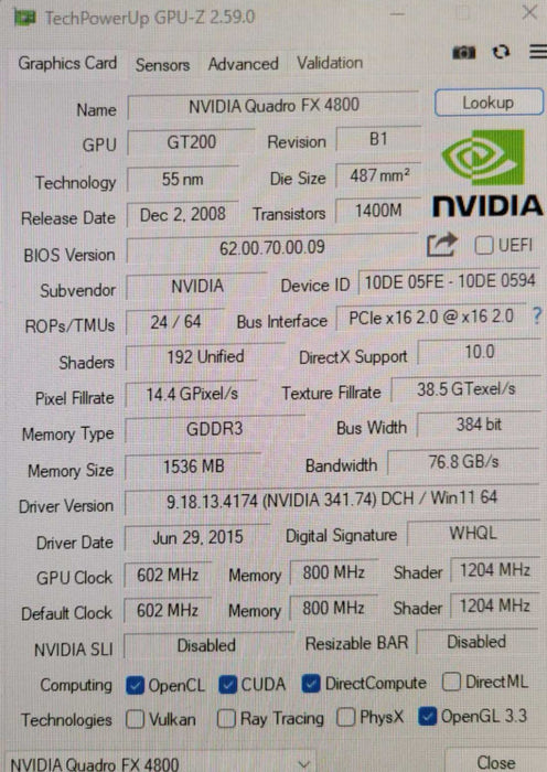 NVIDIA Quadro FX 4800 1.5GB GDDR3 Graphics Card  _