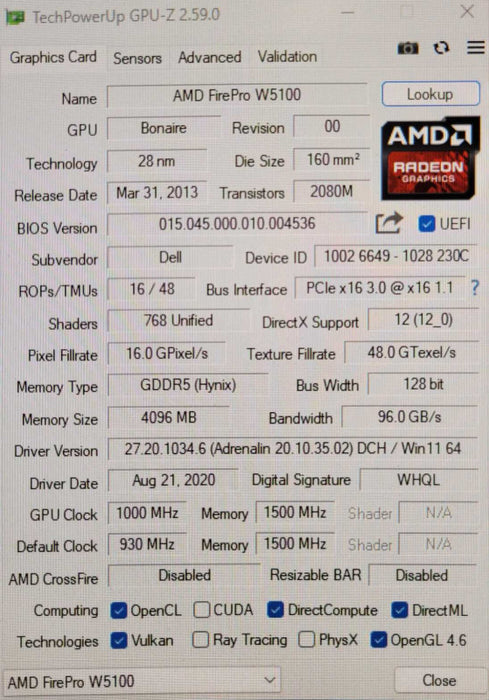 Dell FirePro W5100 4GB Quad Port Workstation Video Graphics  _