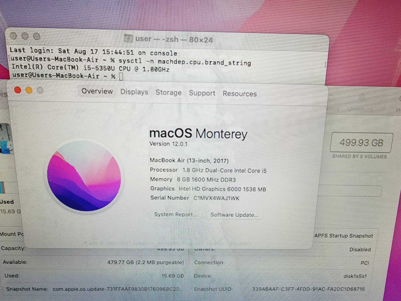 Apple Macbook Air 2017 13" 2-Core i5-5350U @ 1.8GHz 8GB DDR3 512GB SSD (