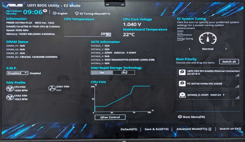 Custom PC/ASUS PRIME H270M-PLUS, i5-7600 3.50GHz, 16GB DDR4, 256GB NVMe, 2TB HDD