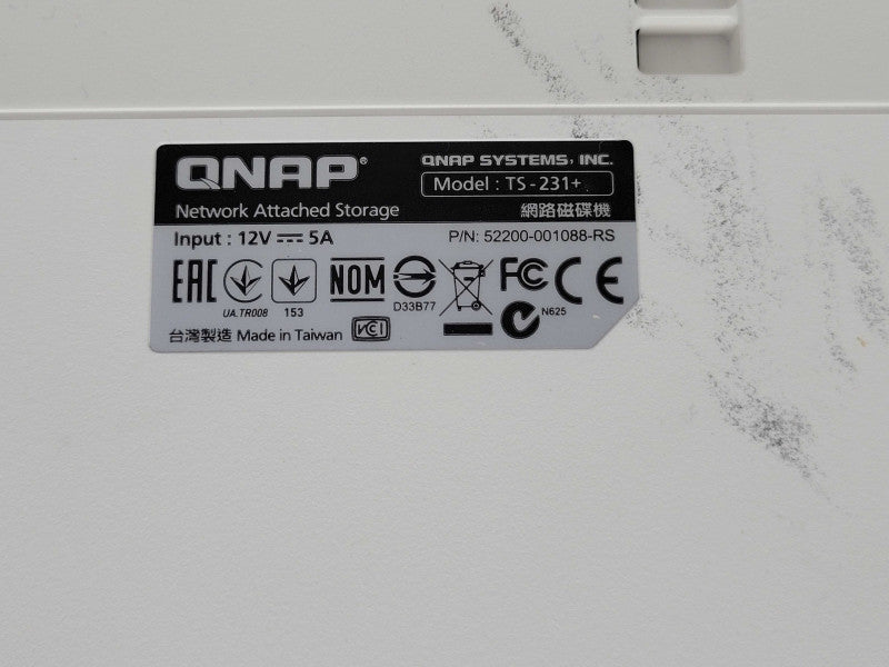 QNAP TS-231+ 2 Bay NAS with 2x 2TB HDDs, No Power adapter _