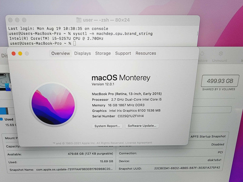Apple Macbook Pro Retina 13" 2-Core i5-5287U @ 2.9GHz 16GB DDR3 512GB SSD (