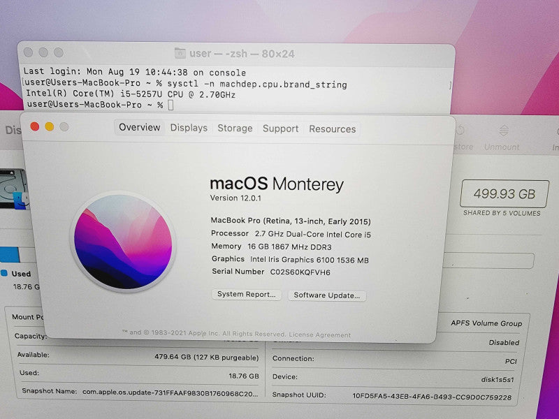 Apple Macbook Pro Retina 2015 13" 2-Core i5-5257U @ 2.7GHz 16GB DDR3 512GB SS (