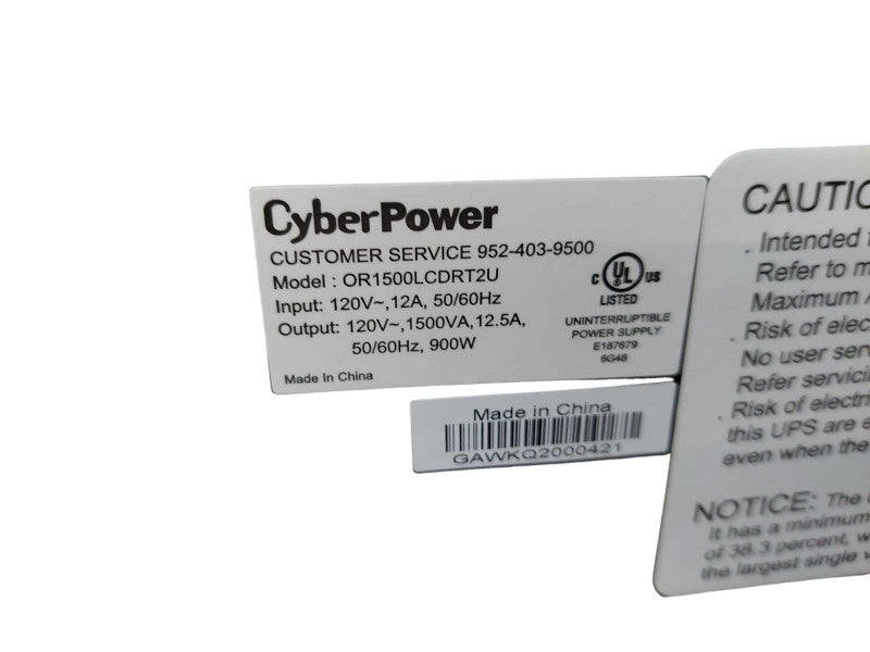 Rack Mountable UPS Cyber Power Model: OR1500LCDRT2U =