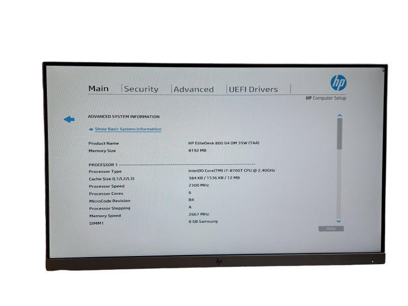 HP EliteDesk 800 G4 Micro  i7 - 8700T CPU  @ 2.40GHz 8GB DDR4 Ram  θ