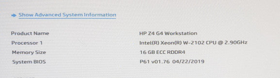 HP Z4 G4 - Xeon W-2102 | 16GB RAM | NO HDD Q%