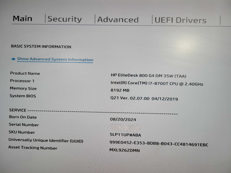 HP EliteDesk 800 G4 USFF | i7-8700T @ 2.40GHz 6C, 8GB DDR4, 512GB NVMe !