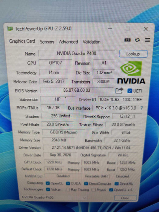 NVIDIA QUADRO P400 2GB PCIE %