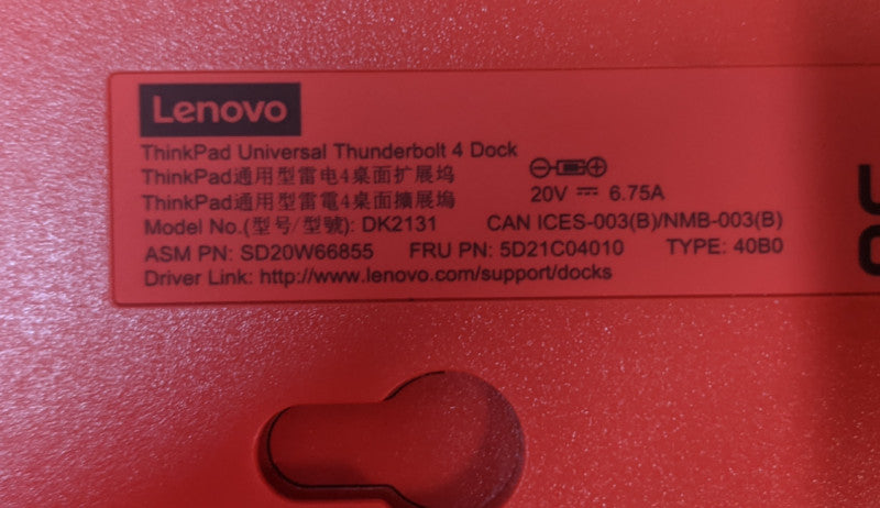 Lenovo ThinkPad Universal Thunderbolt 4 Dock w/ Adapter | 40B0 | DK2131 Q