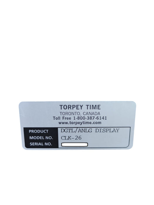 TORPEY TIME (CLK-26) DIGITAL / ANALOG STUDIO DISAPLAY CLOCK Q%