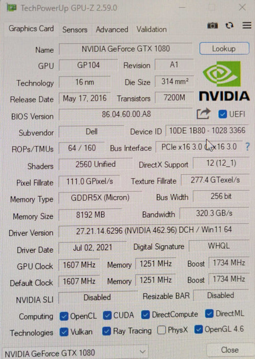 Nvidia GeForce GTX 1080 8GB GDDR5X Graphics Card GPU _
