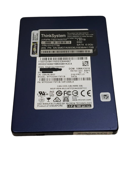 1.92TB SATA 2.5" MICRON / Lenovo 5100 PRO SERIES 6Gb/s SSD - MTFDDAK1T9TCB Q+