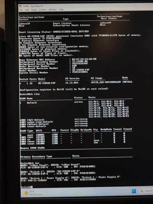 Cisco WS-C3850-24P-S V08 - 24-Port Gigabit PoE+ Switch Q$