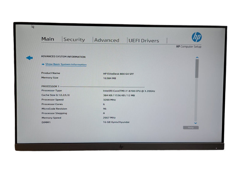 HP EliteDesk 800 G4 SFF Intel i7- 8700 CPU @ 3.20GHz 16GB DDR4 Ram Qθ