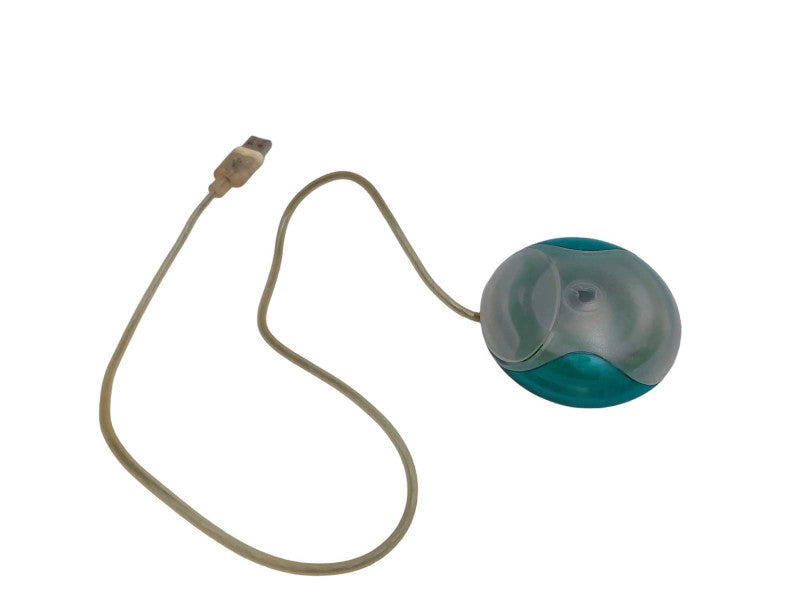 Vintage Apple Macintosh Single Button HockeyPuck Teal RollerBall Mouse M4848 =