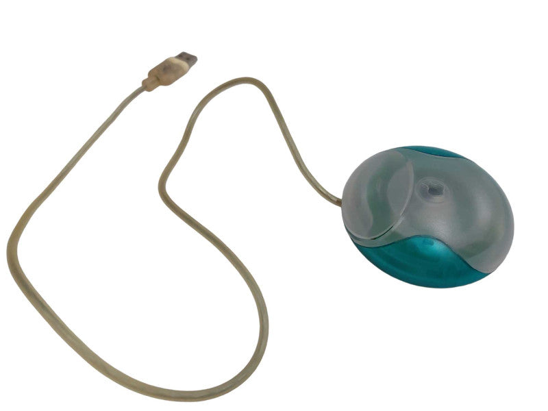 Vintage Apple Macintosh Single Button HockeyPuck Teal RollerBall Mouse M4848 Q=