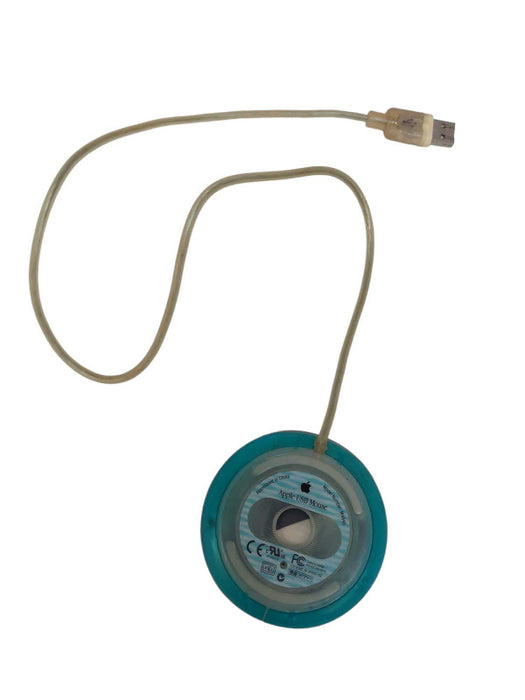 Vintage Apple Macintosh Single Button HockeyPuck Teal RollerBall Mouse M4848 Q=