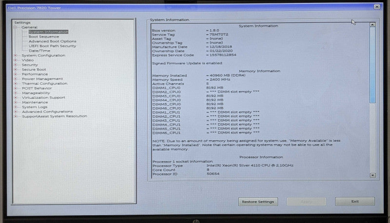 Dell Precision 7820, Xeon Silver 4110 2.10GHz 8C, 40GB DDR4, QUADRO K4200