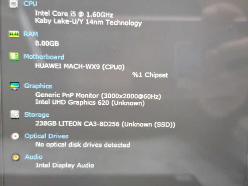 Huawei MateBook MACH-W19| i5-8250U| 8GB DDR4| 256GB SSD READ  β
