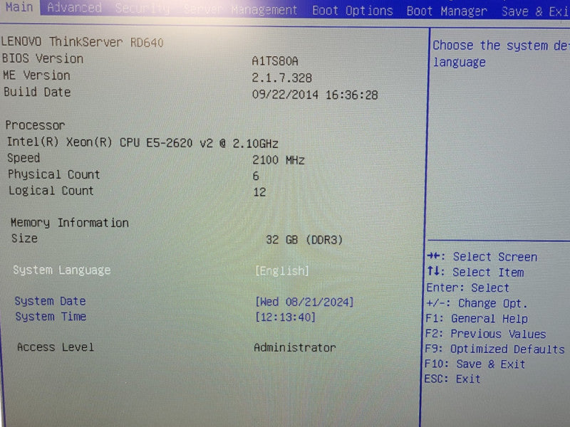 Lenovo ThinkServer RS140 2U | Xeon CPU E5-2620 v2 | 32GB DDR3 | No HDD\t $