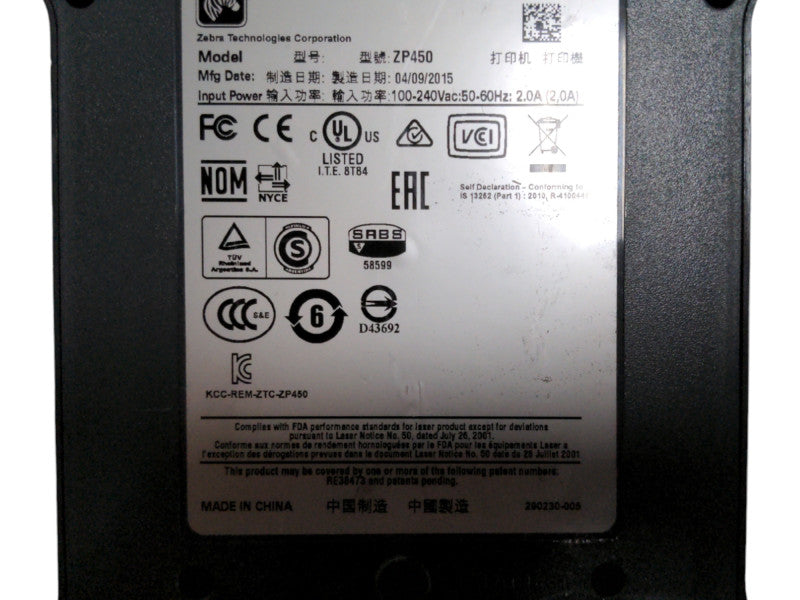 Zebra Direct Thermal Label Printer - ZP450 w/ base power supply