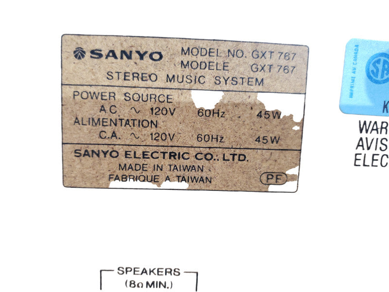SANYO GXT-767 Stereo, Double Cassette, Turntable & AM/FM Radio