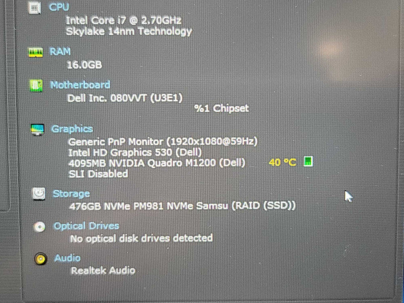 Dell Precision 5520| i7-6820HQ| 16GB DDR4| Quadro M1200| 512GB SSD | NO BATTE β Lap200