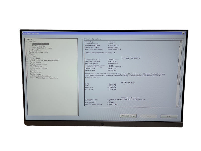 Dell OptiPlex 3080 SFF Core i5 - 10500 CPU @ 3.10GHz 16GB DDR4 Ram Qθ