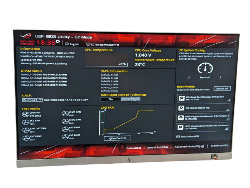 ASUS ROG STRIX Z370-E gaming with i7-8700K 64GB RAM & 1TB WD SN770 NVMe SSD  -