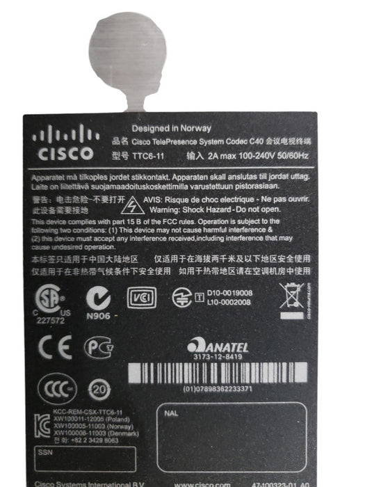 Cisco C40 P/N 800-34910-04 D0+ TelePresence Video Conferencing System Codec C
