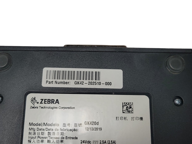 Zebra GK420d Thermal Printer GK42-202510-000, No Power adapter _