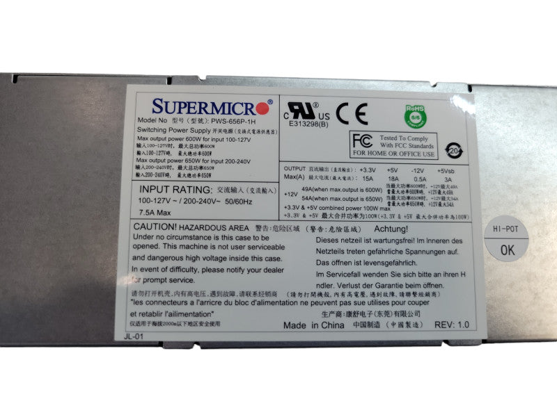 SUPERMICRO PWS-656P-1H 80 PLUS PLATINUM 650W 200-240V SWITCHING POWER SUPPLY %
