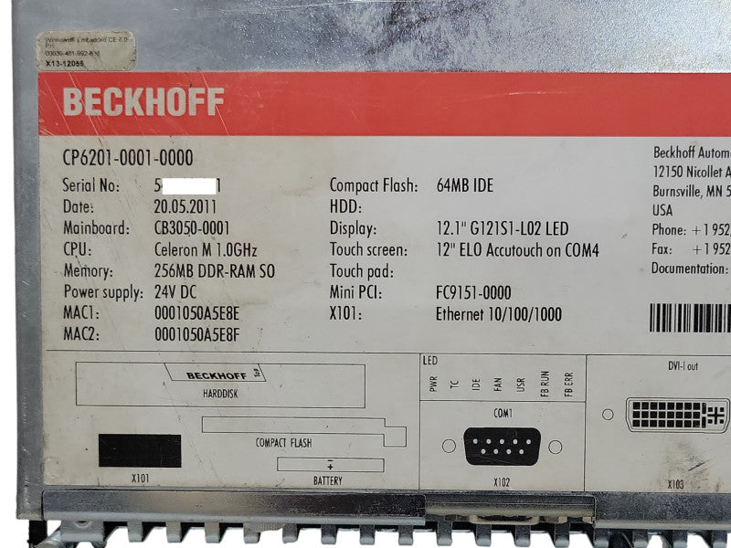 BECKHOFF CP6201-0001-0060 Touchscreen Panel, READ _