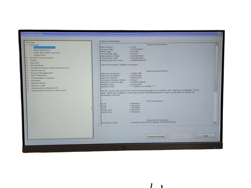 Dell OptiPlex 3090 Mini Tower Intel i5 - 10505 CPU  @ 3.20GHz 16GB DDR4 Ram θ