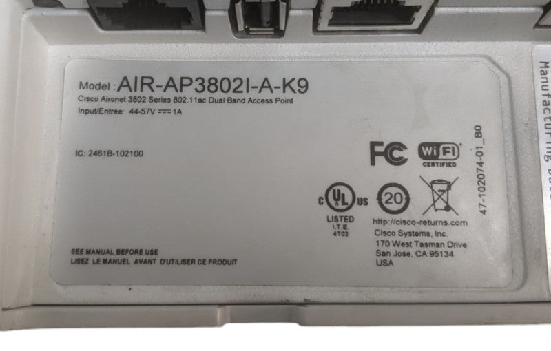Cisco AIR-AP3802I-A-K9 | 802.11AC Dual Band Access Point