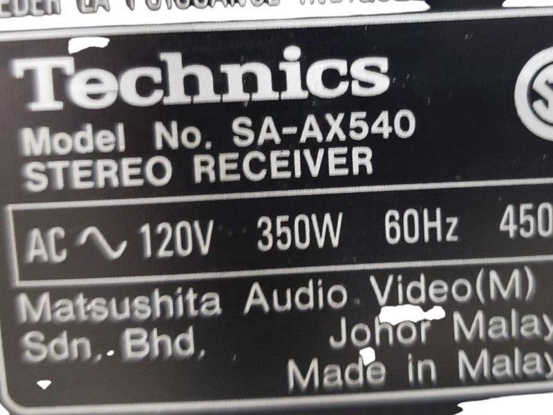 VTG Technics AV Control Stereo Receiver SA-AX540 5.1 Channel No Remote