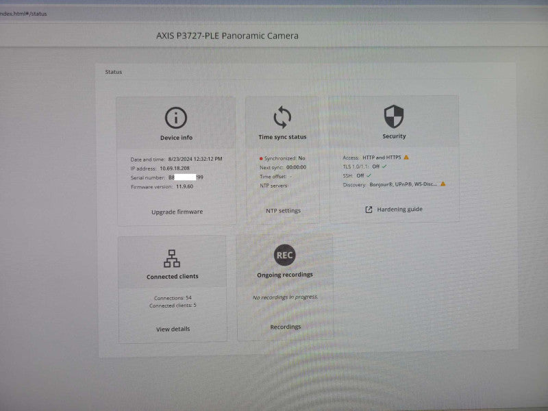 Axis P3727-PLE 02218-001-03 Quad-Cam Network PTZ Panoramic Camera _